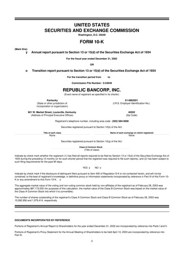 Thumbnail Republic Bank 10-K Annual Report 