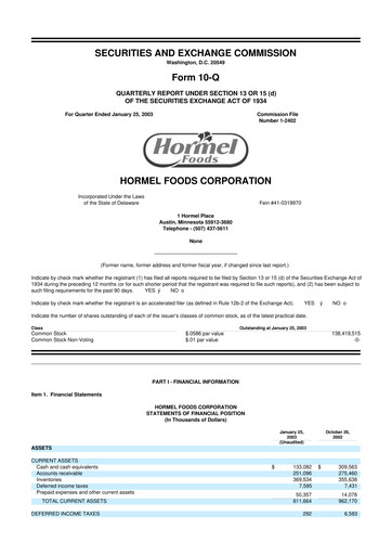Thumbnail Hormel Foods 10-Q Quarterly Report FY 