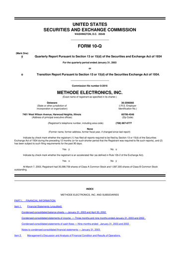 Thumbnail Methode Electronics
 10-Q Quarterly Report FY 