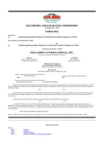 Thumbnail Papa John's Pizza
 10-K Annual Report 