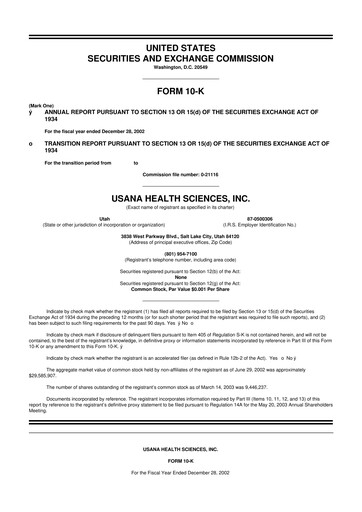 Thumbnail USANA 10-K Annual Report 