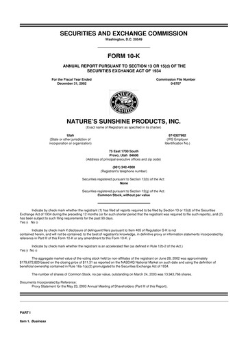 Vorschaubild Nature's Sunshine Products 10-K Jahresbericht 