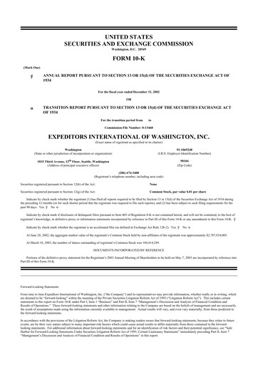 Thumbnail Expeditors International 10-K Annual Report 