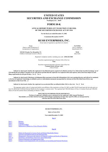 Thumbnail Rush Enterprises
 10-K Annual Report 