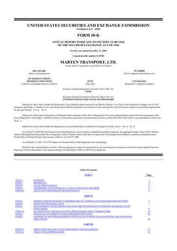 Thumbnail Marten Transport 10-K Annual Report 