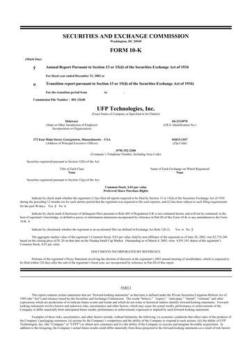 Thumbnail UFP Technologies
 10-K Annual Report 