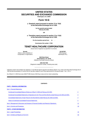 Thumbnail Tenet Healthcare 10-Q Quarterly Report FY 