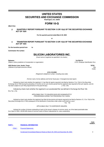 Thumbnail Silicon Labs
 10-Q Quarterly Report FY 