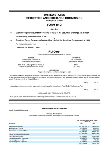Vorschaubild RLI Corp.
 10-Q Quartalsbericht  
