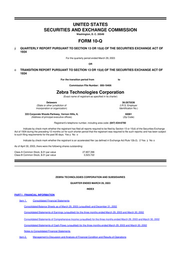 Thumbnail Zebra Technologies 10-Q Quarterly Report FY 