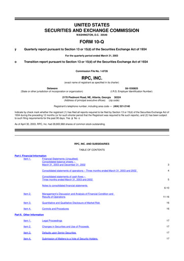 Miniature RPC, Inc. 10-Q Rapport trimestriel  