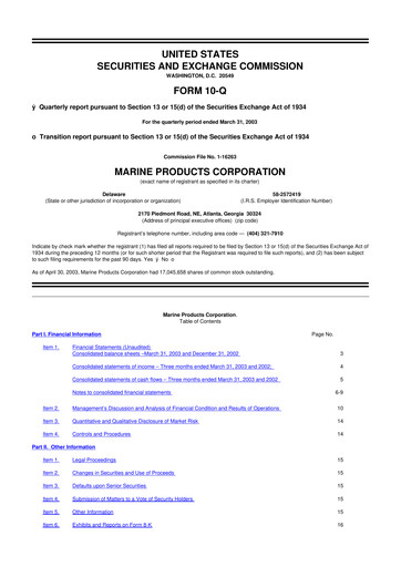 Thumbnail Marine Products Corporation 10-Q Quarterly Report FY 