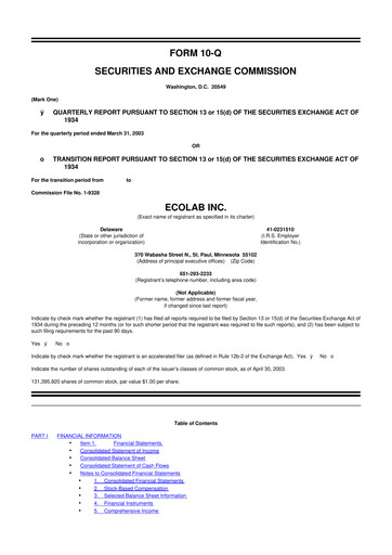 Thumbnail Ecolab 10-Q Quarterly Report FY 