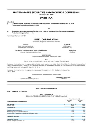 Thumbnail Intel 10-Q Quarterly Report FY 