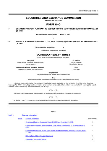 Miniature Vornado Realty Trust
 10-Q Rapport trimestriel  
