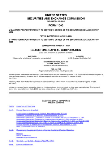 Thumbnail Gladstone Capital Corporation 10-Q Quarterly Report FY 