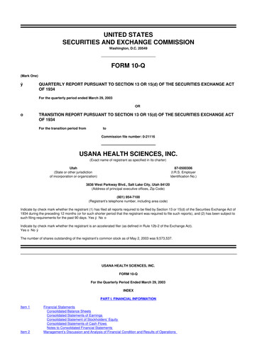 Thumbnail USANA 10-Q Quarterly Report FY 