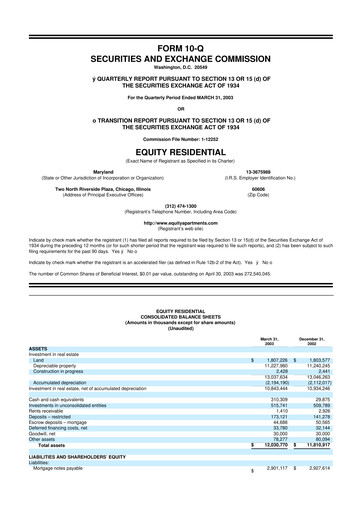Thumbnail Equity Residential
 10-Q Quarterly Report FY 