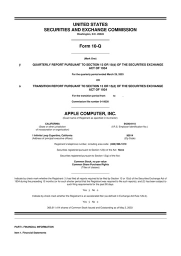 Thumbnail Apple 10-Q Quarterly Report FY 