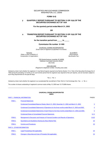 Thumbnail Churchill Downs 10-Q Quarterly Report FY 