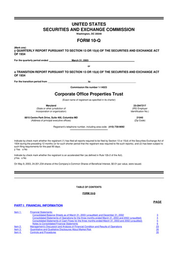 Miniature COPT Defense Properties 10-Q Rapport trimestriel  