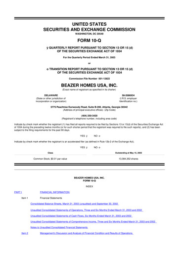Miniature Beazer Homes USA
 10-Q Rapport trimestriel  
