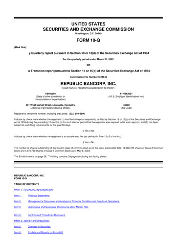 Thumbnail Republic Bank 10-Q Quarterly Report FY 