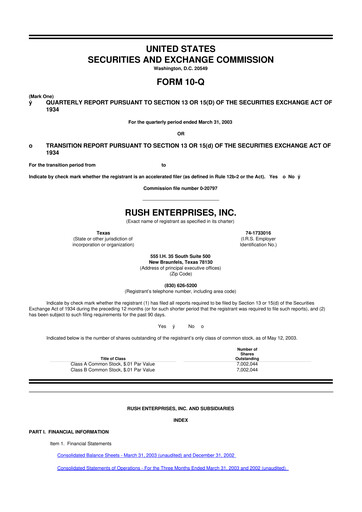 Thumbnail Rush Enterprises
 10-Q Quarterly Report FY 