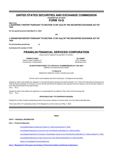 Thumbnail Franklin Financial Services Corporation 10-Q Quarterly Report FY 