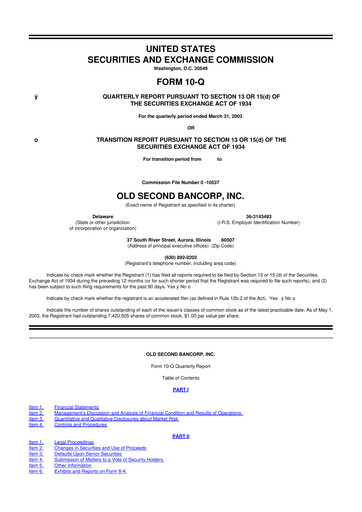 Vorschaubild Old Second Bancorp 10-Q Quartalsbericht  