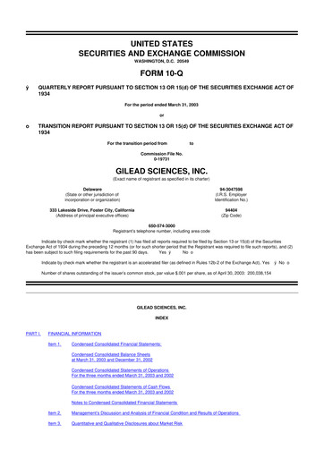 Thumbnail Gilead Sciences 10-Q Quarterly Report FY 