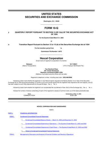 Thumbnail Hexcel
 10-Q Quarterly Report FY 