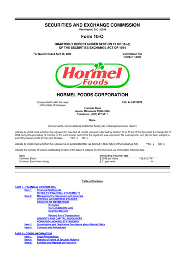 Thumbnail Hormel Foods 10-Q Quarterly Report FY 
