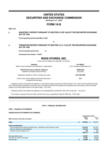 Vorschaubild Ross Stores 10-Q Quartalsbericht  