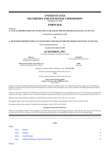 Thumbnail Activision Blizzard 10-K Annual Report 