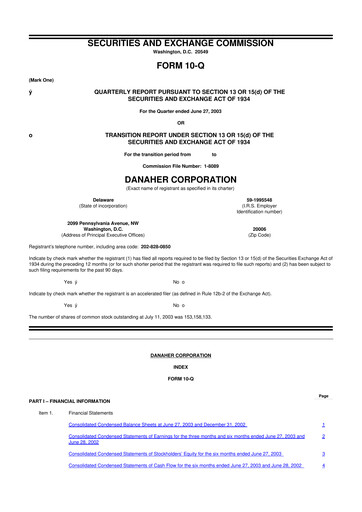 Thumbnail Danaher 10-Q Quarterly Report FY 