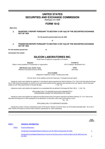 Thumbnail Silicon Labs
 10-Q Quarterly Report FY 