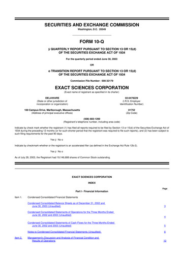 Vorschaubild Exact Sciences 10-Q Quartalsbericht  