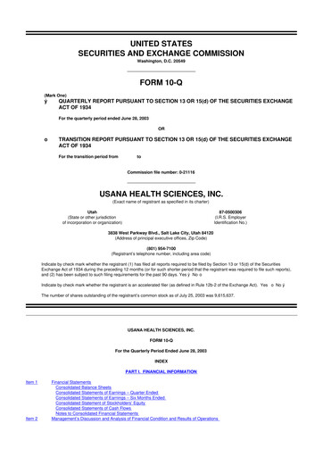 Thumbnail USANA 10-Q Quarterly Report FY 
