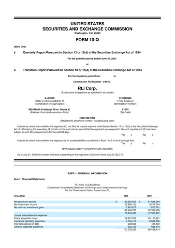 Vorschaubild RLI Corp.
 10-Q Quartalsbericht  