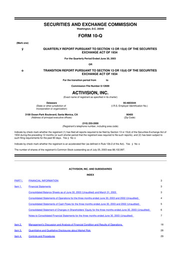 Thumbnail Activision Blizzard 10-Q Quarterly Report FY 