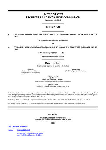 Thumbnail Exelixis 10-Q Quarterly Report FY 