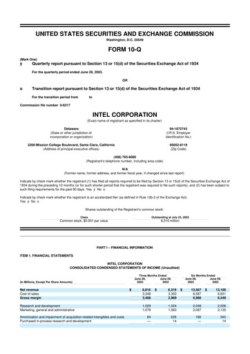 Thumbnail Intel 10-Q Quarterly Report FY 