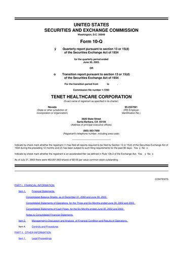 Thumbnail Tenet Healthcare 10-Q Quarterly Report FY 