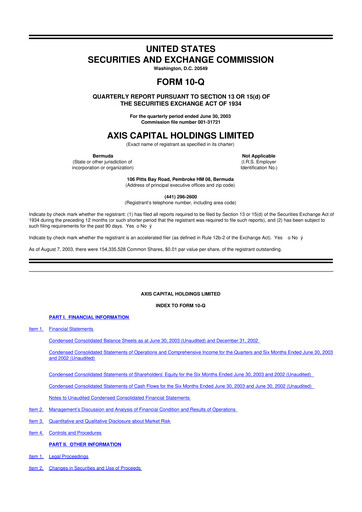 Vorschaubild AXIS Capital
 10-Q Quartalsbericht  