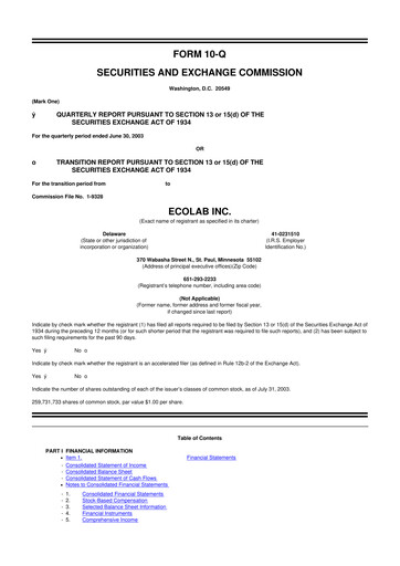 Thumbnail Ecolab 10-Q Quarterly Report FY 