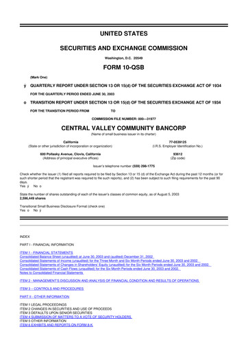 Thumbnail Community West Bancshares 10-Q Quarterly Report FY 