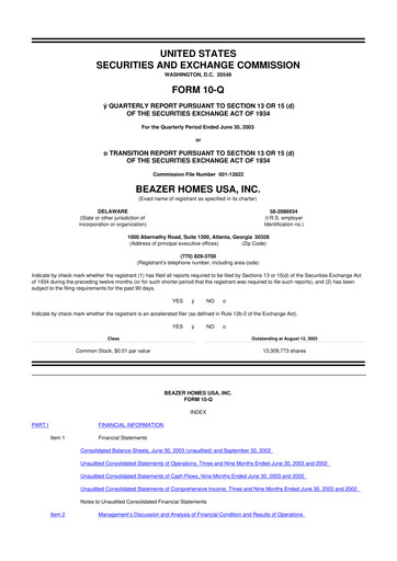 Miniature Beazer Homes USA
 10-Q Rapport trimestriel  