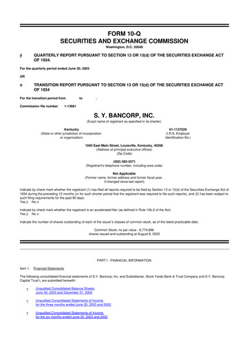 Thumbnail Stock Yards Bancorp 10-Q Quarterly Report FY 