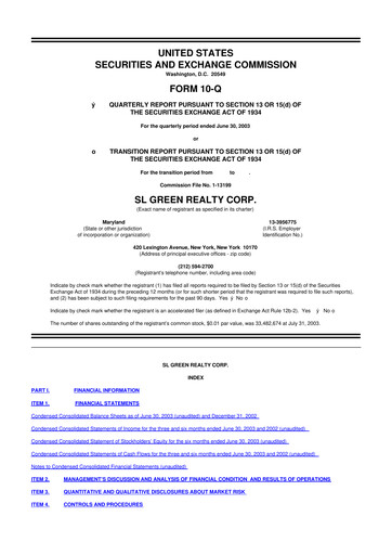 Thumbnail SL Green Realty
 10-Q Quarterly Report FY 